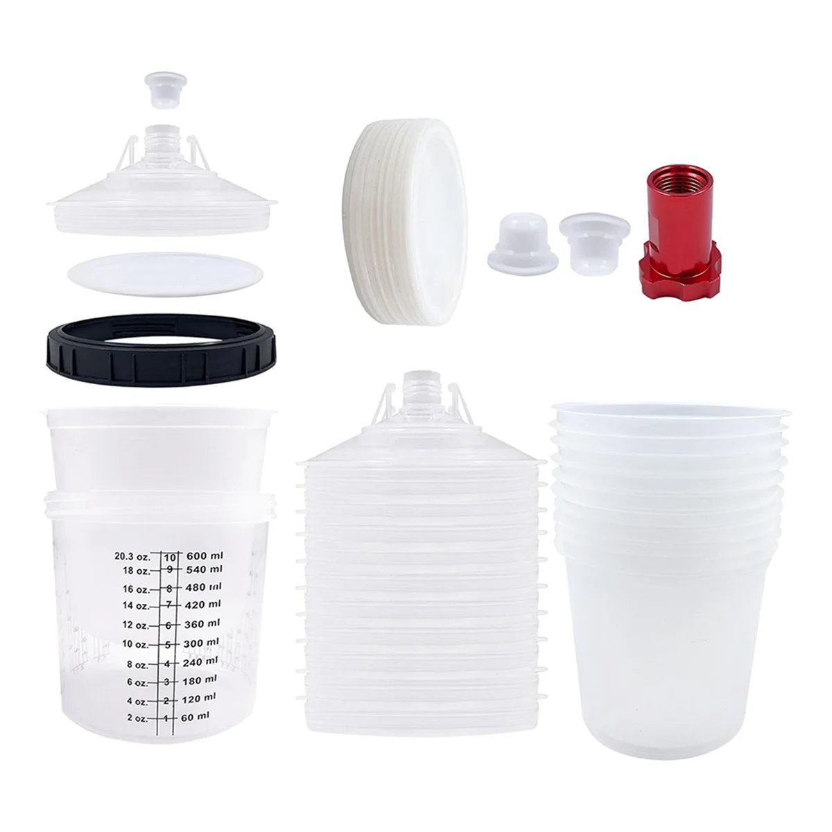 

Paint Sprayer Mixing Cup Liner and Cap System for HVLP Spray Guns, Automotive Paint SprayGun 20 Oz (600 Ml) Kit