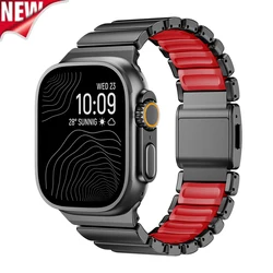 Premium Titanium Metal Band with Liquid Silicone Magnetic Strap - (S10 11)46mm (Titanium Red)