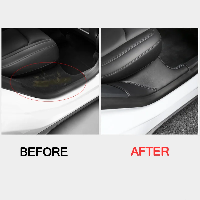 Rear Door Sill Pad for Tesla Model Y Anti Kick Film Dirt Threshold Strip PU Leat