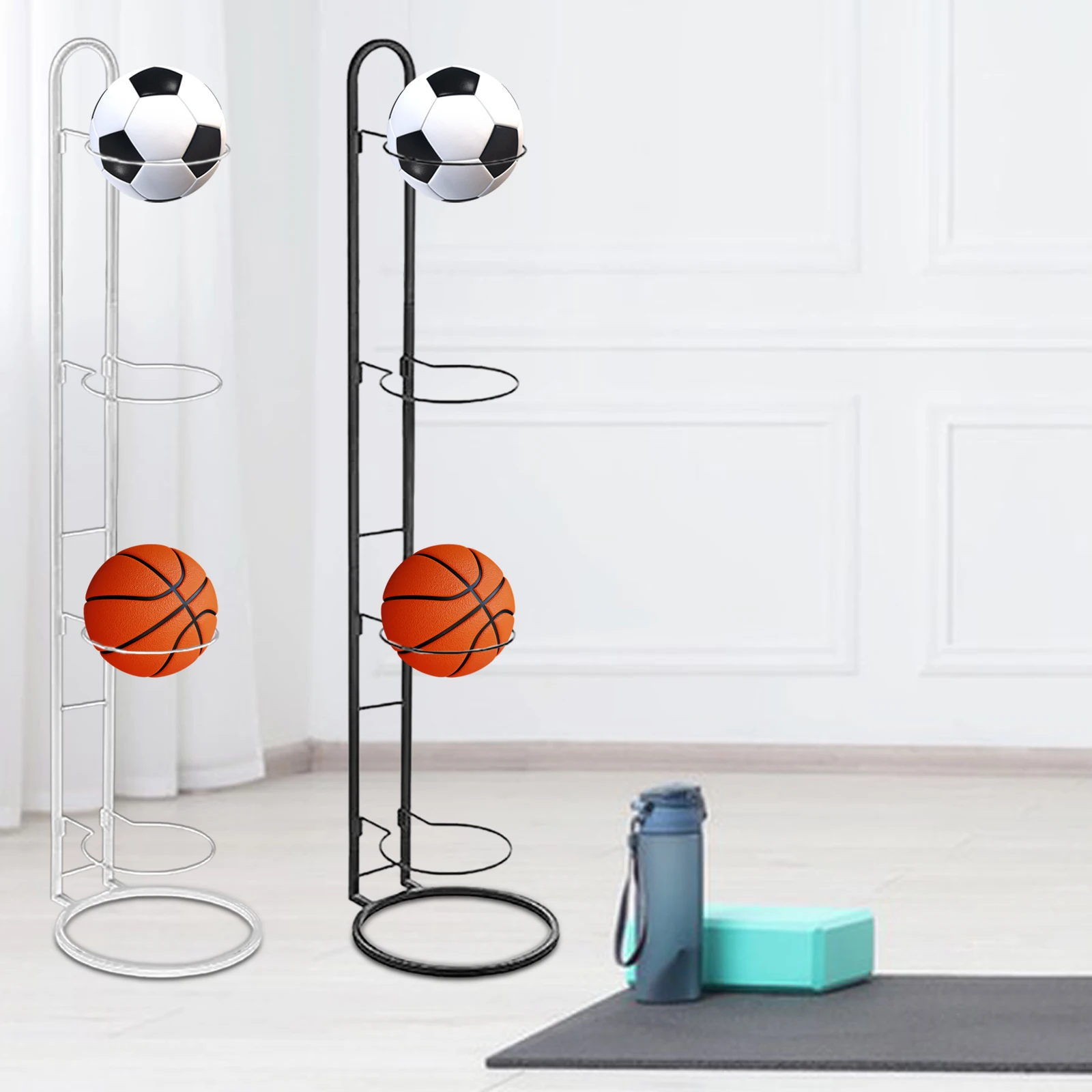 Basketball Storage Shelf Football Holder Rack Freestanding 4 Tier 2 Tier Ball Rack sports ball display stand sports ball storage rack