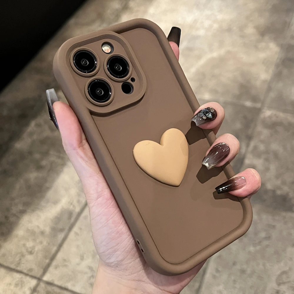 

3D Candy Cute Love Heart Coffee Phone Case For iPhone 15 Pro Max 11 12 13 14Pro Max Silicone Bumper Camera Protective Back Cover