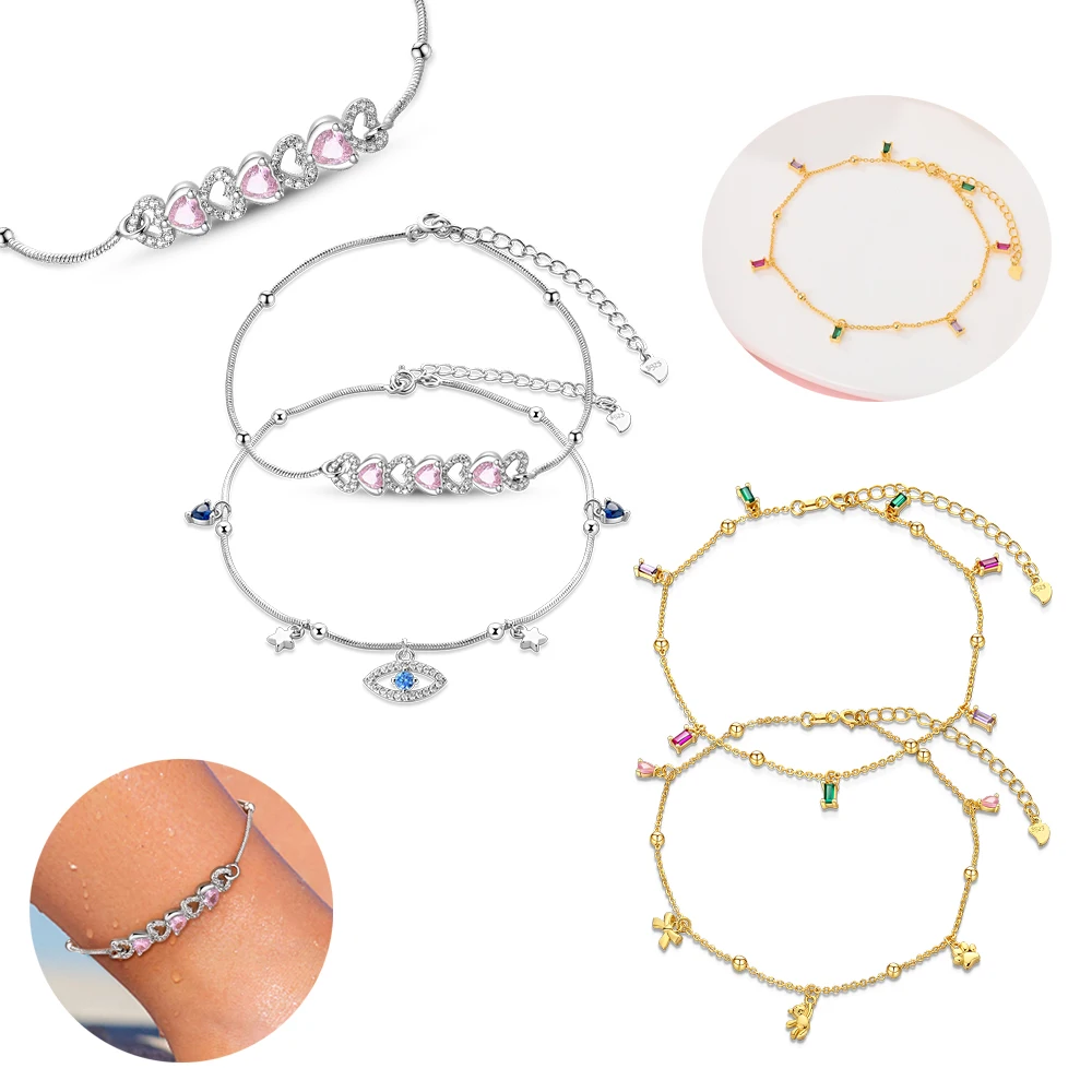 Beautiful 925 Sterling Silver Golden Cute Girl Fun Sugar Cube Devil Heart Anklet Simple Party With Peace Gifts