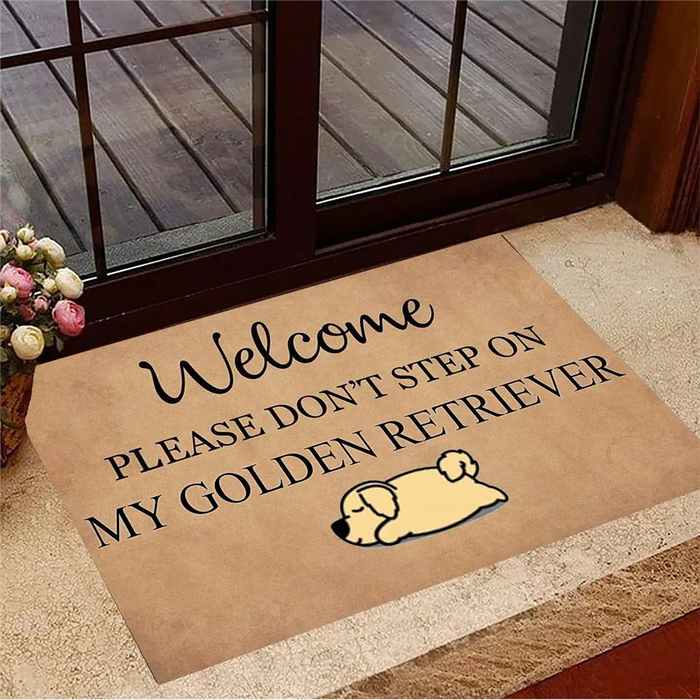 

HX Funny Doormat Welcom Please Don't Step on My Golden Retriever Entrance Floor Mat Cartoon 3D Printed Indoor Carpets Rugs