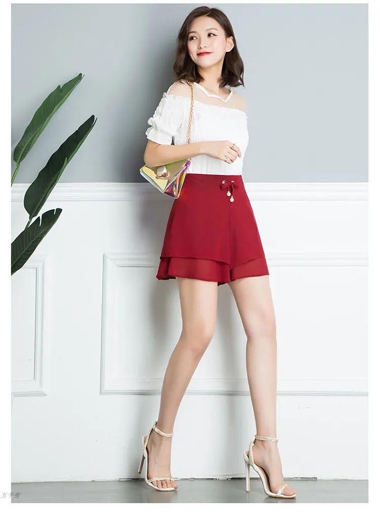 Gowyimmes 2022 Summer Big Size Women Loose Chiffon Shorts Slim Lady High Waist Thin Skirt Shorts Girl Shorts Outwear Hot PD1216 chino shorts