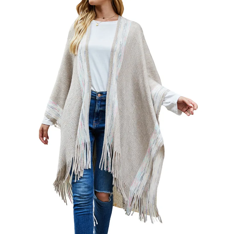 Womens Poncho Sweater Winter Cardigan Shawls Wraps Capes with Fringes Gifts for Women Mom