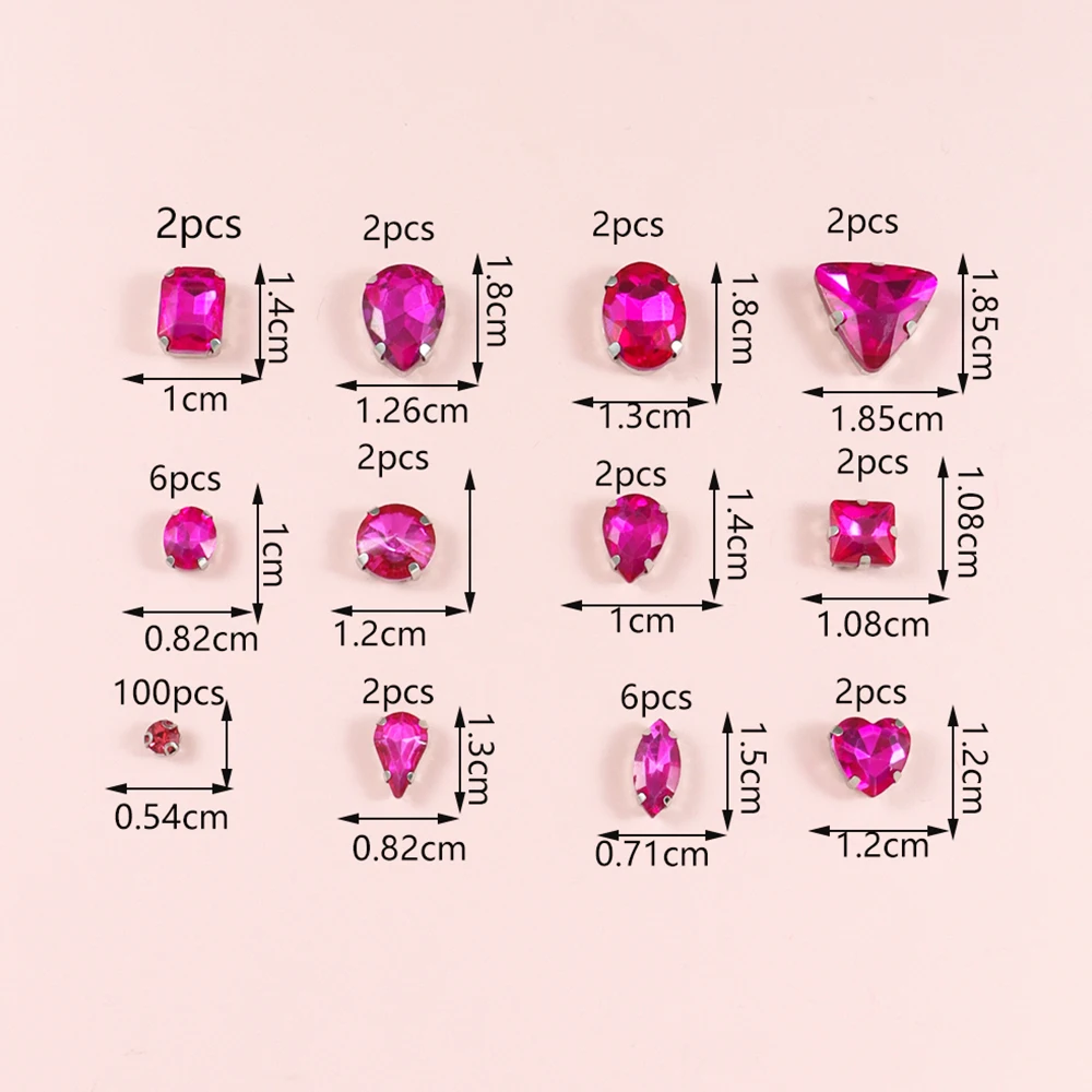 실버 클로 세팅 유리 라인석 혼합 모양 크리스탈 스톤 다이아몬드에 바느질, 웨딩 드레스 신발 가방 DIY 트림, 로트당 130 개