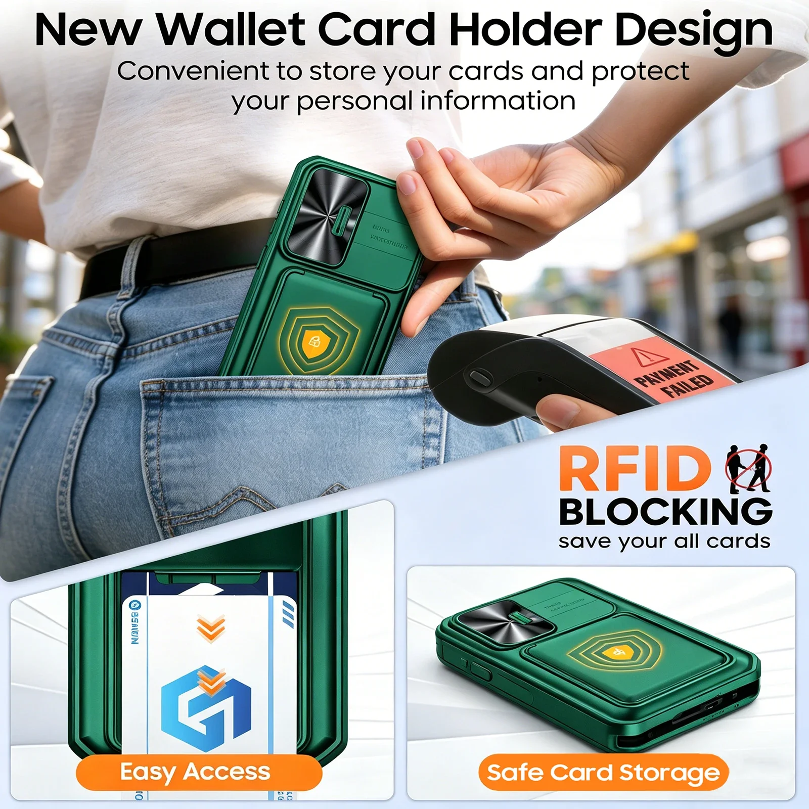 Green RFID Blocking Shockproof Phone Case with Camera Protection