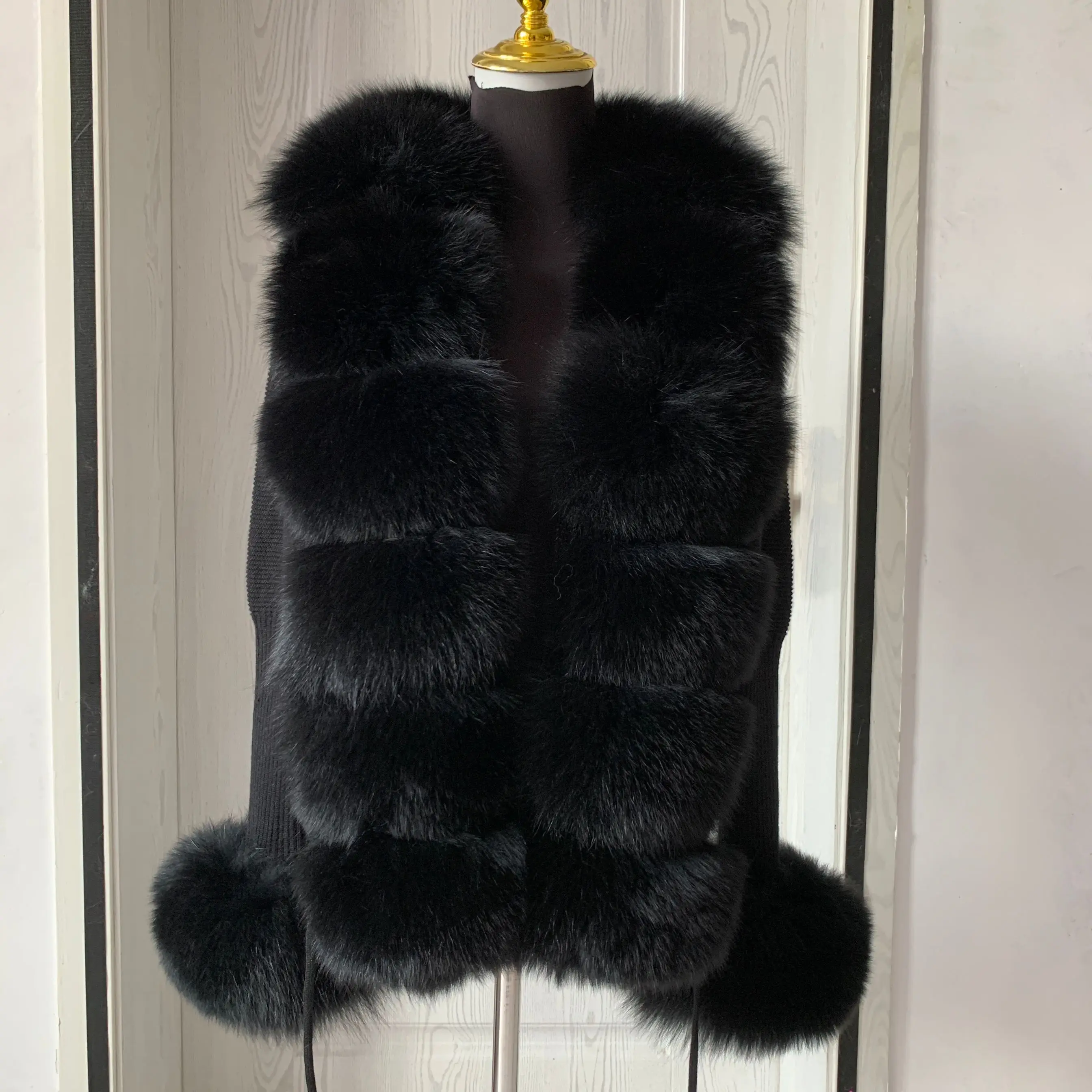 Women's spring and autumn sweater cardigan jacket with real fox fur collar real fox fur jacket natural fox fur women's jacket 4