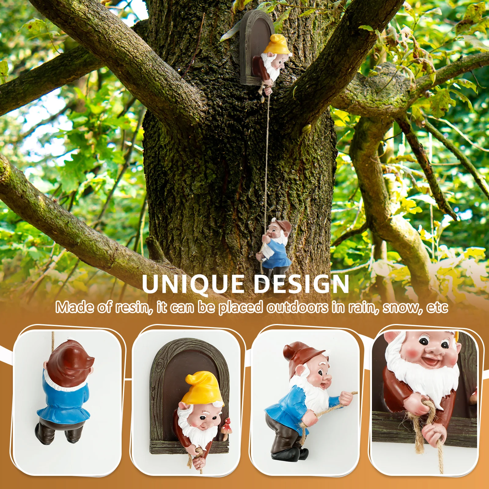 Mini Garden Gnome Statue Resin Climbing Gnomes Tree Face Decor Outdoor Lawn Creative Gnome Statue Home Decoration Accessories