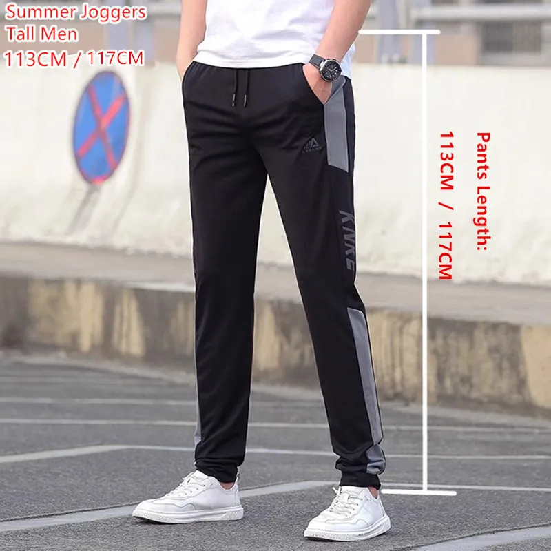 Summer Thin Tall Men Joggers Sports Casual Air-Conditioner Pants 113CM 117CM Extra Long Loose Sweat Track Harem Male Sweatpants