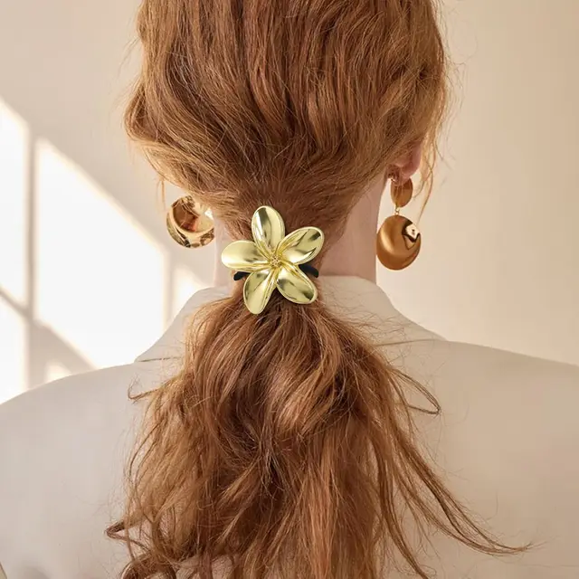 4PCS Metal Hair Ties Geometric Elastic Hair Cuff Ponytail Holder,Gold Hair Scrunchies,Fashion Hair Accessories for Women Thick 6