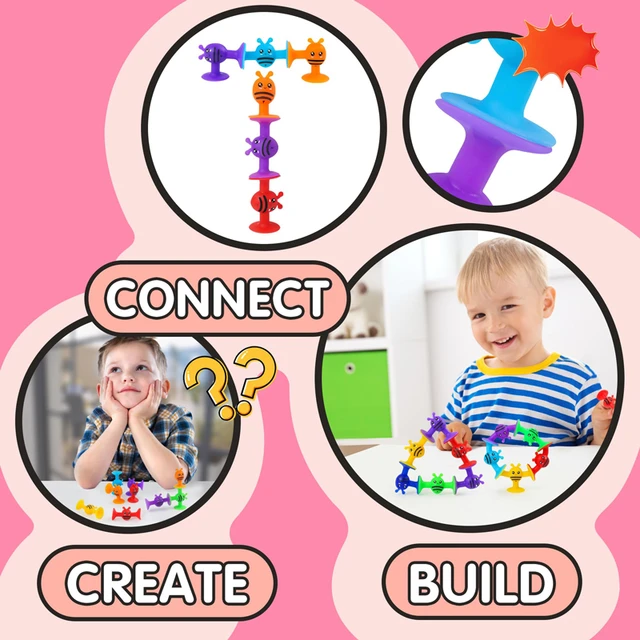 Suction Cup Building Blocks for Kids DIY Soft Silicone Building Blocks Sucker Educational Puzzle Construction Toys for Girl Boys 4