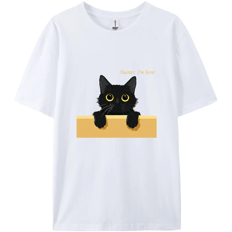 

Print T-shirt, Summer Casual T-shirt, Berserk Women Short T-shirt, Short sleeve, 100% cotton,Mom, Loose, reversible,Cute cat.