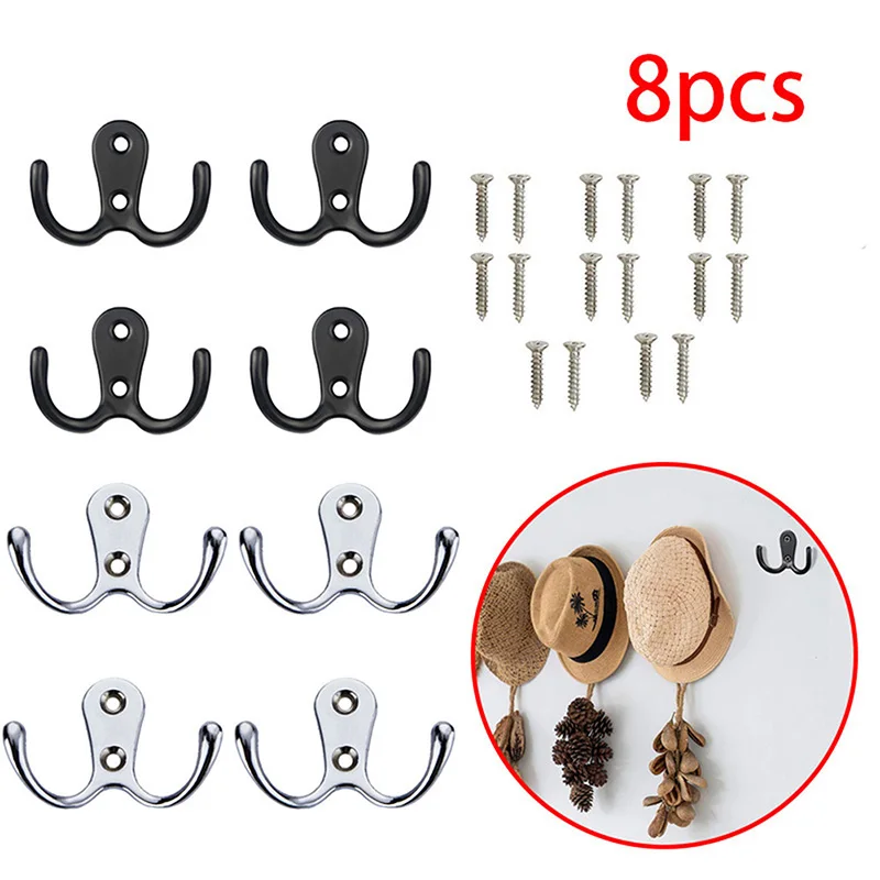 4/8pcs Double Side Coat Hooks Zinc Alloy Wall Mounted Towels Robe Clothes  Hanger Hats Hooks for Door Bathroom Kitchen Decor