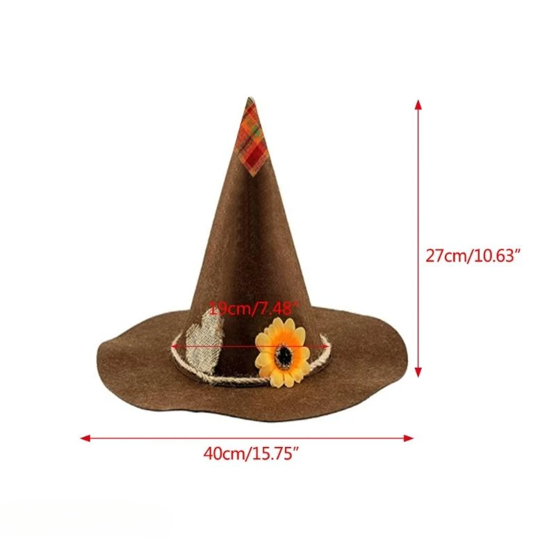 1 Stück Vogelscheuchenhut Deluxe Sonnenblumen Filz Zauberer Hexenhut Cosplay Zubehör für Halloween Kostümparty – Detail 6