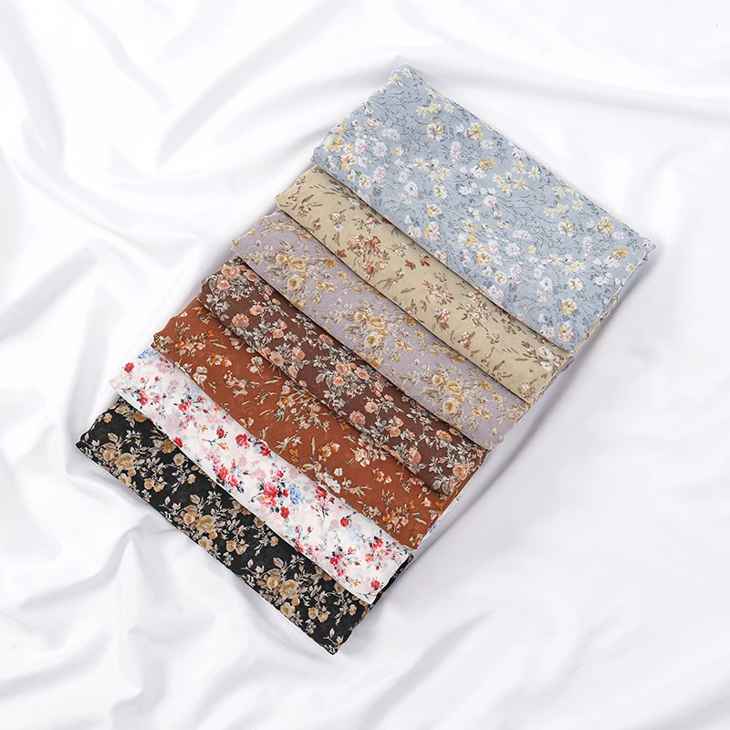 145cm Floral Printed Square Scarf Chiffon Headband Scarf For Muslim Woman Hijabs Shawls Lady Casual Wraps Ethnic Islam Turban 3