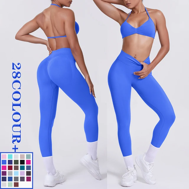 Women 2pcs Patchwork Sport Yoga Suit Training Sleeveless Sport Gym Tops Tummy Control Slimming Booty Leggings Yoga Suit Sports