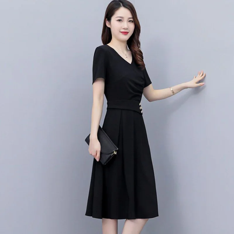 Elegant V Neck Midi Dress – Women’s Office Dress - Image 6