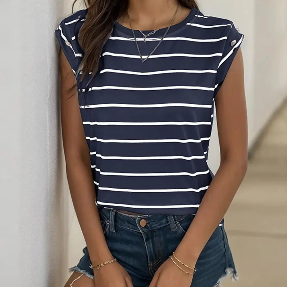 Summer Tee Striped Print Tunic Tops for Women Streetwear Vest with Loose Fit Summer Outfit Clothes for A Stylish Look Loose Fit