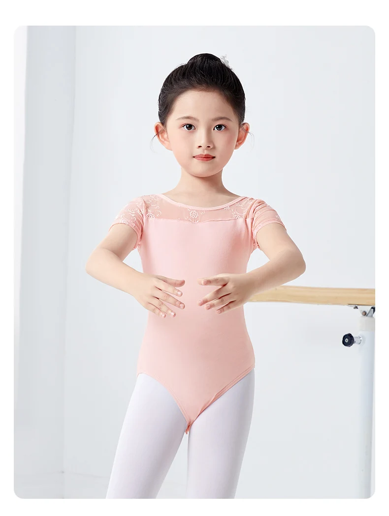 Mädchen Ballett Trikot Kurzarm Tanzkleidung mit Stickerei, Kinder Tanzpraxis Gymnastik Outfit – Detail 11