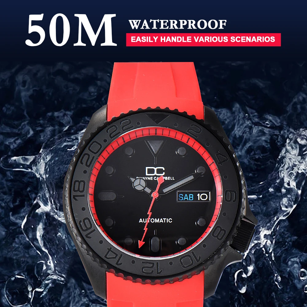 42mm Dual Calendar SKX007 Sapphire Case Mechanical Can Custom logo Red Automatic Men\'s luxury watches NH36 Movement Waterproof