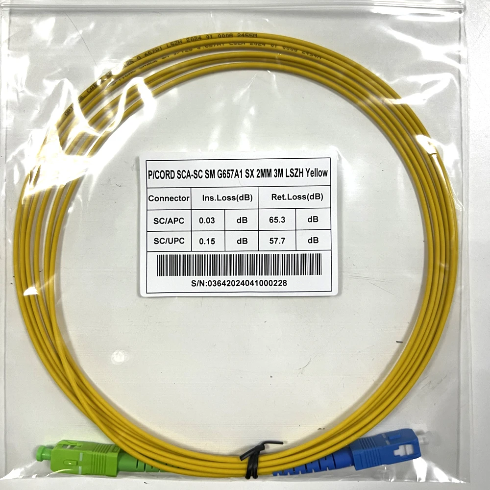 Fiber Optic Cable Fiber Patch Cord Optical Cable Fibre Jumper with SC APC to SC UPC Connector G657A1 Single Mode Fiber LSZH 0.5m 1m 3m 5m 10m Long