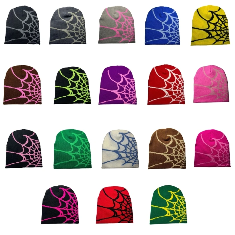

2XPC Y2K Beanie Skullies Beanie knit Beanie Hat Spider Web Hat Y2k Spider Web Beanie