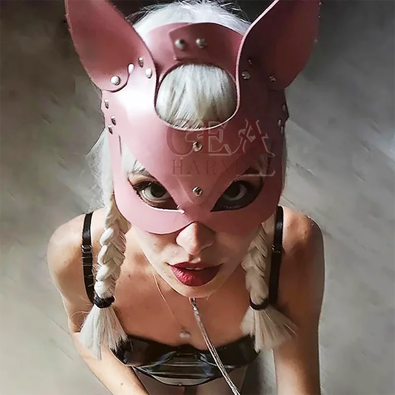 CEA BDSM Half Eyes Cosplay Face Cat Mask Leather Harness Mask Anime Women Leather Fun Halloween Genshin Impact Steampunk