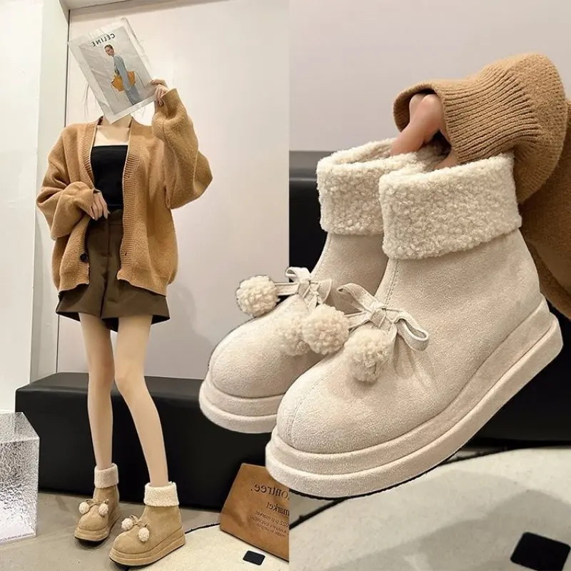 New Fashion Women Ankle Boots Winter Warm Short Plush Flat with Outdoors Non-slip Woman Loveliness Snow Boots Comfort Casual 40