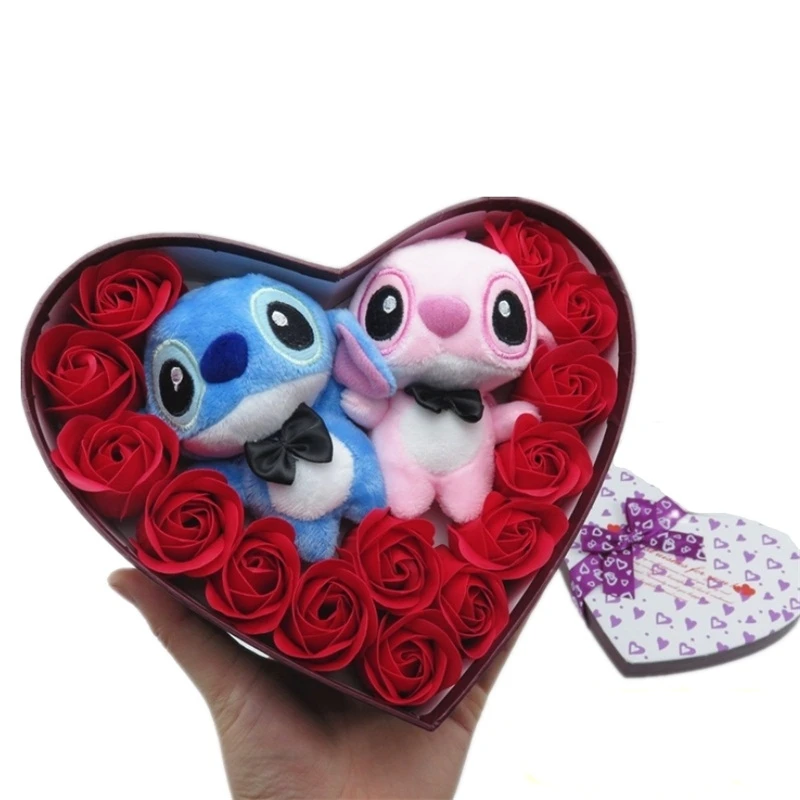 Disney Handmade Cartoon Lilo Stitch Plush Doll Toys Rose Bouquet