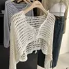Hollow Out Short Style with Camisole Knitted Sweater for Women's Summer New Loose Long Sleeved Cover Up Sun Protection Top 3
