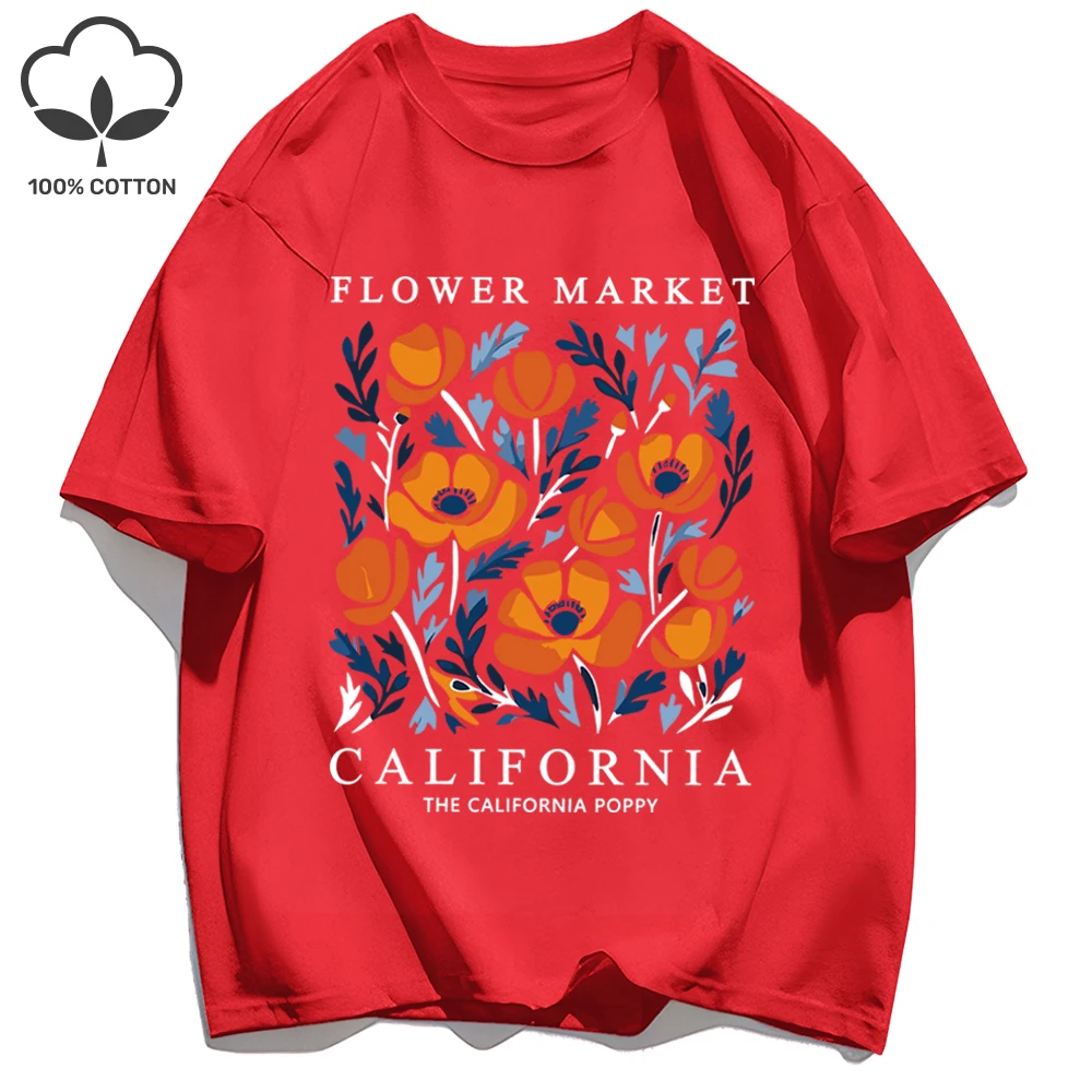 California Yellow Flowers Print Women's Soft Cotton O-Neck Casual Tee