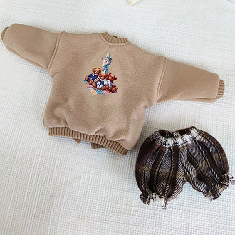 

[Free Shipping] BJD Doll Clothes Blythe OB24 Retro Dark Milk Brown Loose Long Sweater Set DOLLHOUSE Accessories
