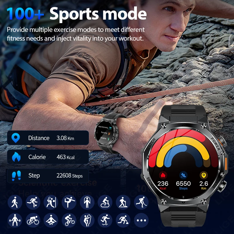 LIGE Smart Watch Man LED Flashlight 1.8inch Men's Outdoor Sports Fitness Tracker 800mah Large Battery BT Calling Smartwatch 2026