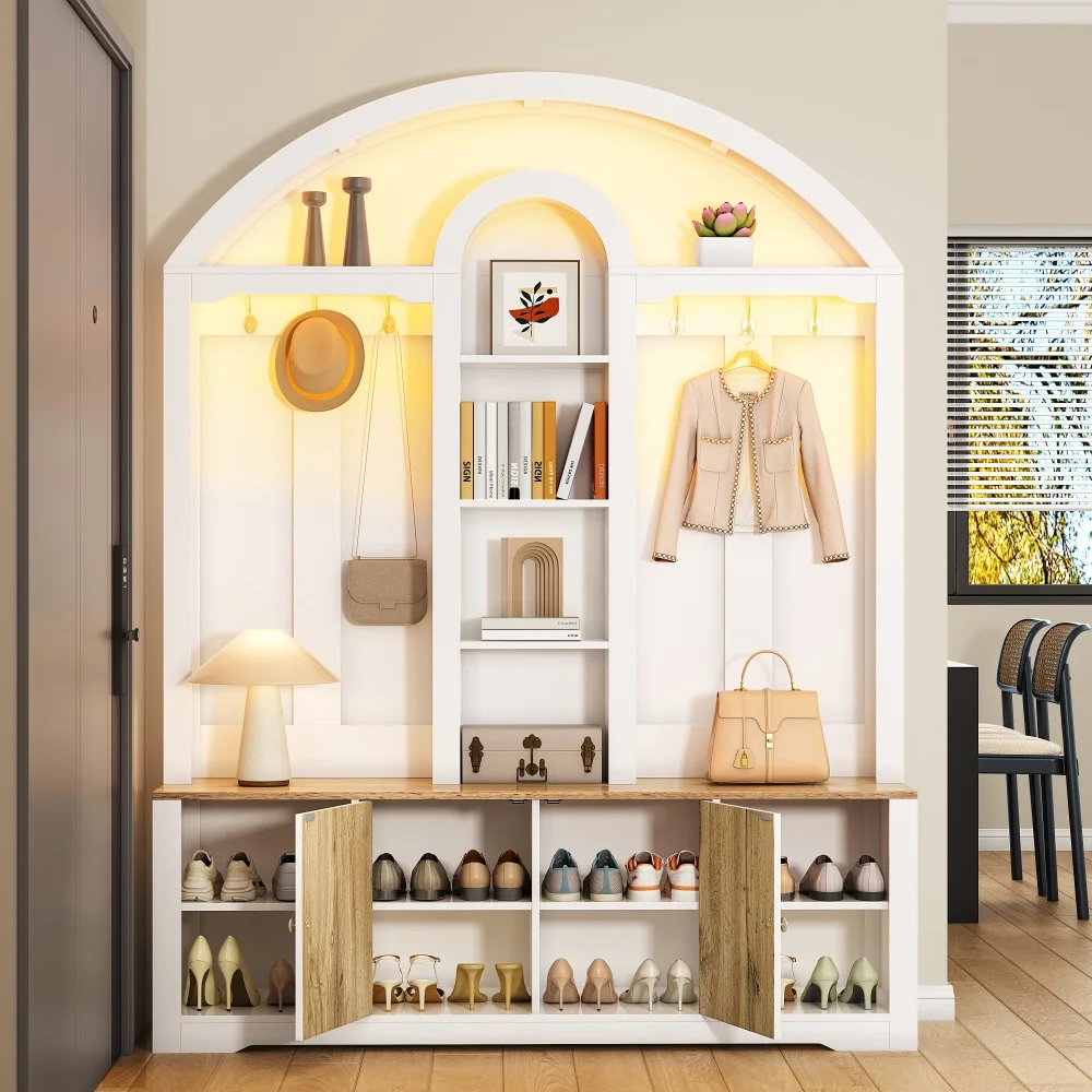 Multifunktionaler Kleiderschrank mit Schuhregal und Haken, Eingangsbereichsschrank mit Regalen, Kleiderschrank mit praktischem Stauraum – Detail 8