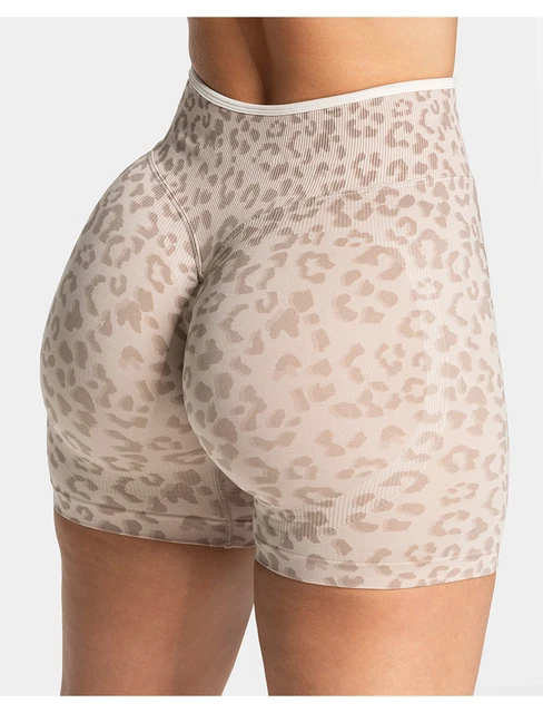 Leopard Print Yoga Shorts for Women, High Waisted Workout Shorts, Butt Lifting Fitness Shorts, Sexy Gym Booty Shorts
