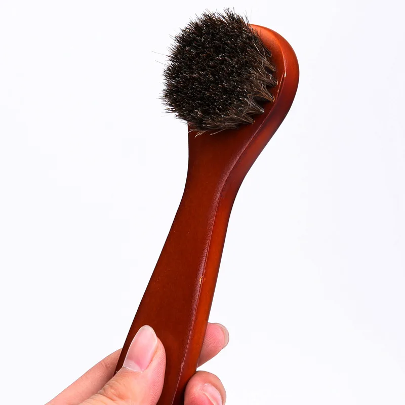 Small Round Head Horsehair Brush with Handle Multi-Functional Face and Hat Brush Soft Bristle No Shedding Leather Shoe Brush 2