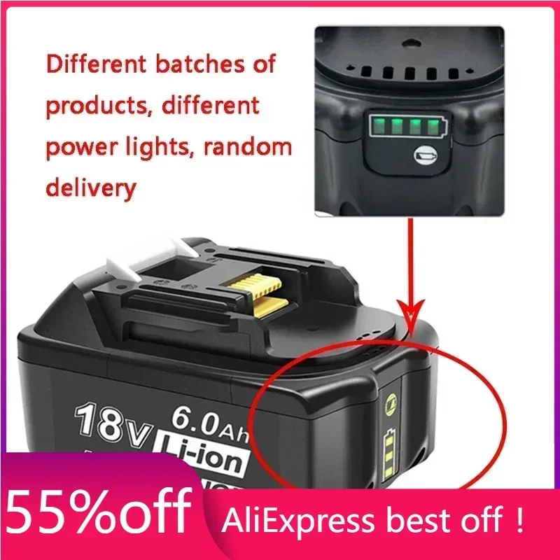 

100% Original For Makita 18V 6000mAh Rechargeable Power Tools Battery with LED Li-ion Replacement LXT BL1860B BL1860 BL1850