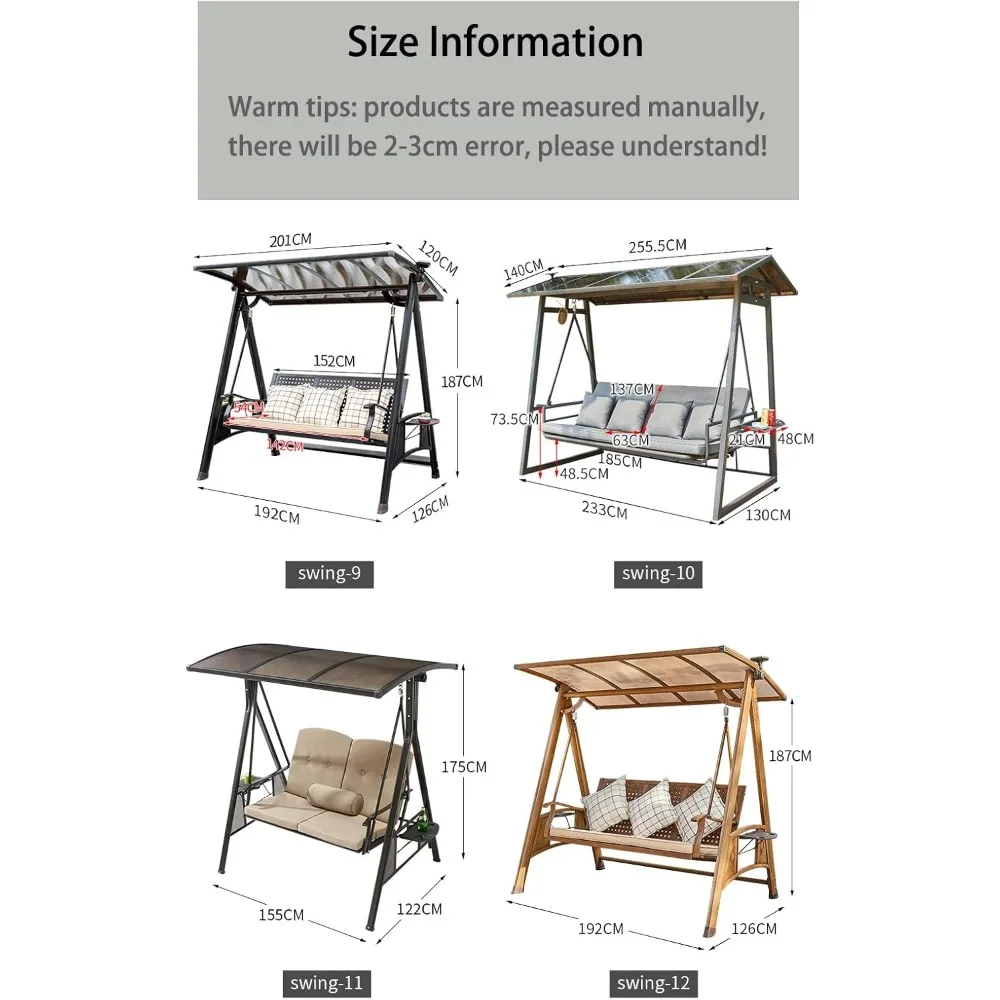 2/3-Seat Outdoor Patio Porch Swing with Adjustable Aluminum Alloy Canopy Solar Patio Swing Chair Bench 5