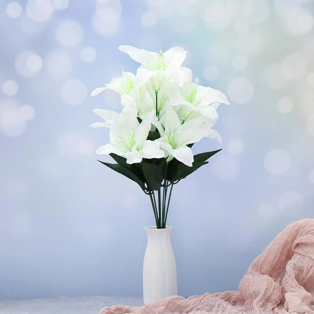 10 Köpfe Seiden lilien künstliche Blumen gefälschte Blumenstrauß Bündel Hochzeit Home Party Dekor – Detail 11
