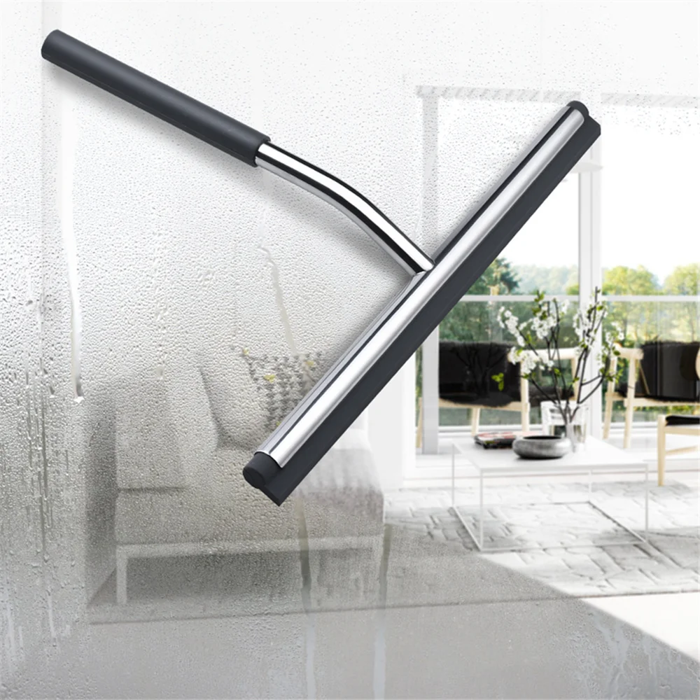 Silicone Shower Squeegee with Hook - Black and Gray Cleaning Tool for Bathroom, Kitchen, and Glass Surfaces