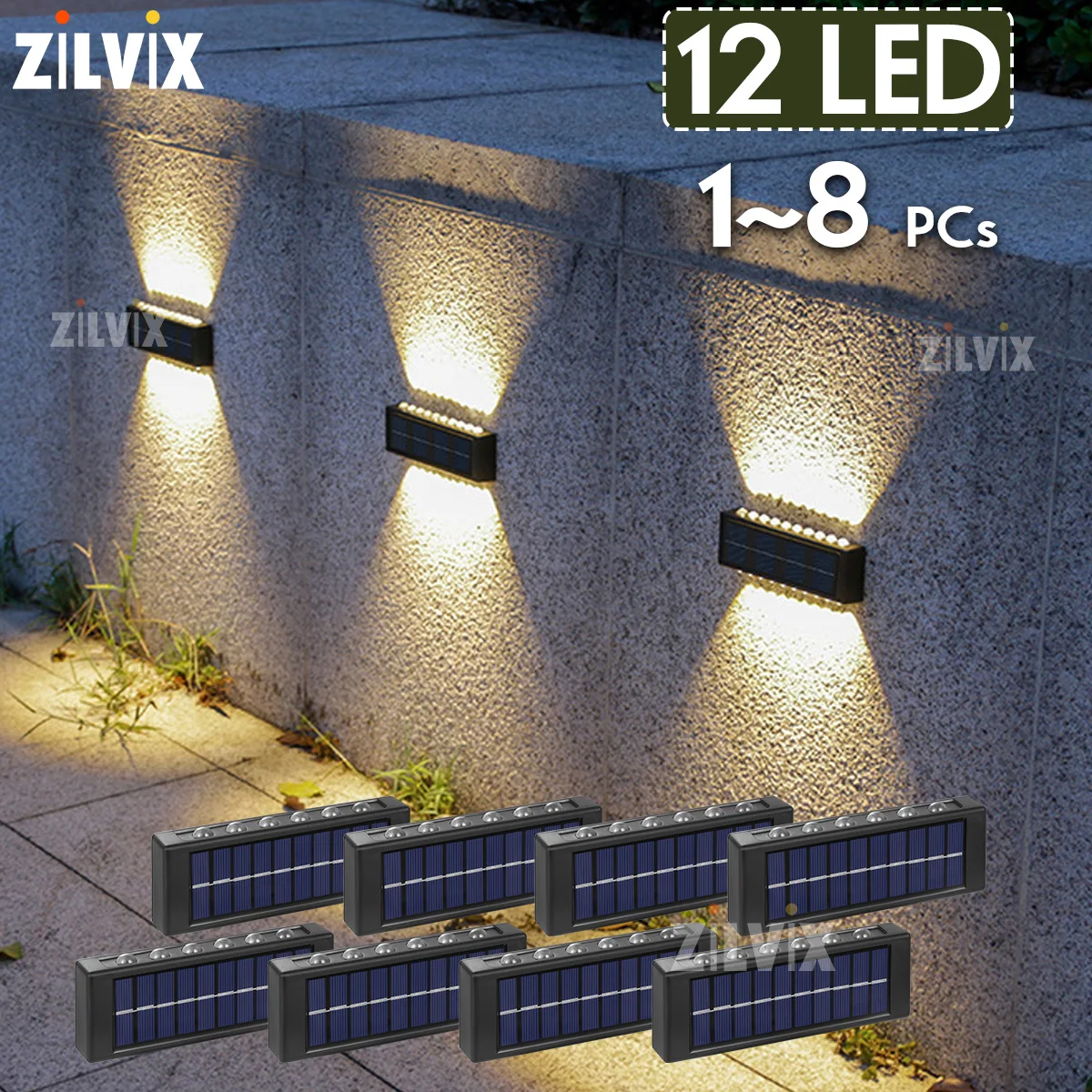 Zilvix LED Solar Lamp Outdoor Waterproof Wall Lights For Garden Yard Decor Landscape Up and Down Luminous Lighting Sunlight