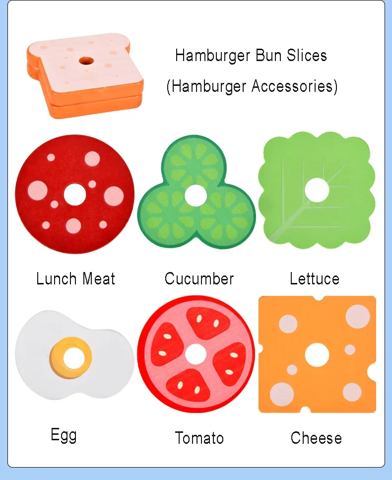 Juego de simulación de cocina para niños, juguetes de madera, sándwich de hamburguesa, juegos a juego de comida de simul