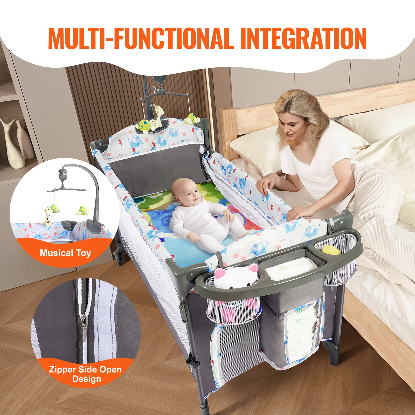 Baby Bassinet 77 pounds Load Capacity Easy to Fold Portable Bedside Sleeper Storage Basket Wheels baby bassinet