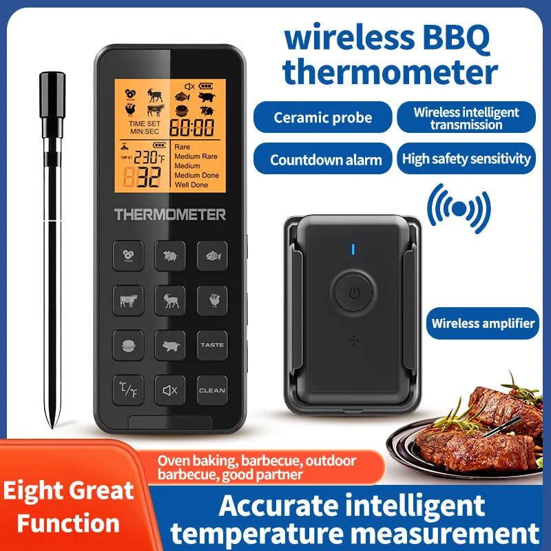 

Smart Cooking Thermometer Waterproof Wireless Probe With Amplifier Instant Read Indoor Outdoor for Grilling Oven Meat Turkey BBQ