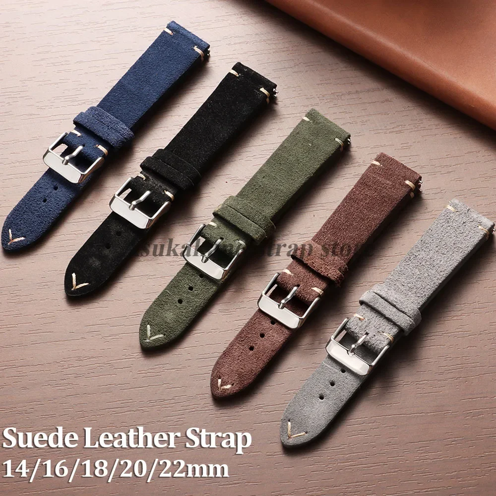 18 19 20 21 22 MM Soft Suede Leather Vintage Strap Watch Band
