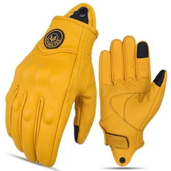 Vintage Leather Motorcycle Racing Gloves - Unisex Biker Outdoor Sports Accessories - XXL (Yellow)