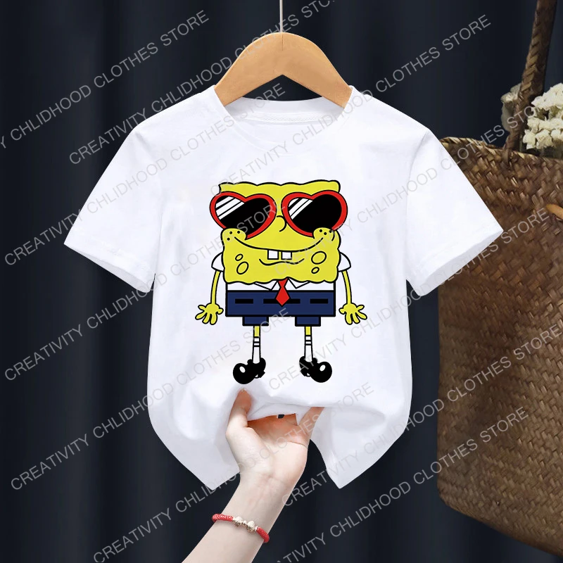 SpongeBob SquarePants Children T-Shirt Kawaii Anime Cartoons Kid Boy Girl Harajuku Short Sleeve T Shirts Casual Top Tees children t shirt
