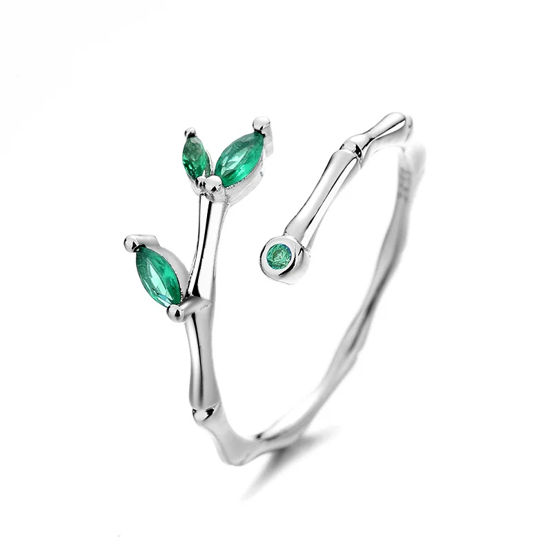 VENTFILLE 925 Sterling Silver small leaves micro-insert opening ring simple fashion sweet temperament leaf ornaments silver ring silver rings