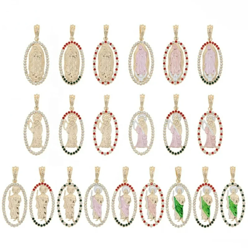 Ruixi New 18K Placcato Oro Religioso Oro Laminado Ovale Nostra Signora Della Morte Jude Collana Ciondolo Gioielli Regalo Per Uomini E Donne